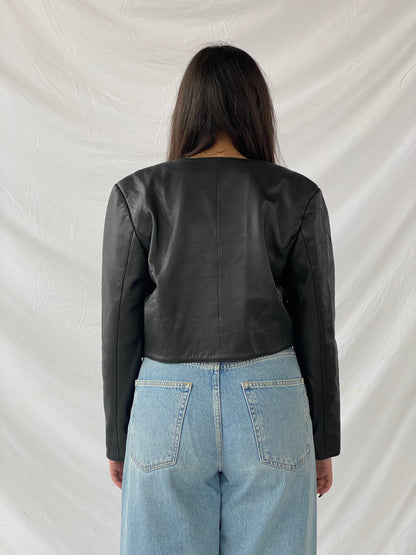 Vintage Cropped Leather Jacket - Balagan Vintage Leather Jacket 90s, black leather, Coats&Jackets, Deals, genuine leather, genuine leather jacket, leather, leather jacket, Women's Leather Jackets