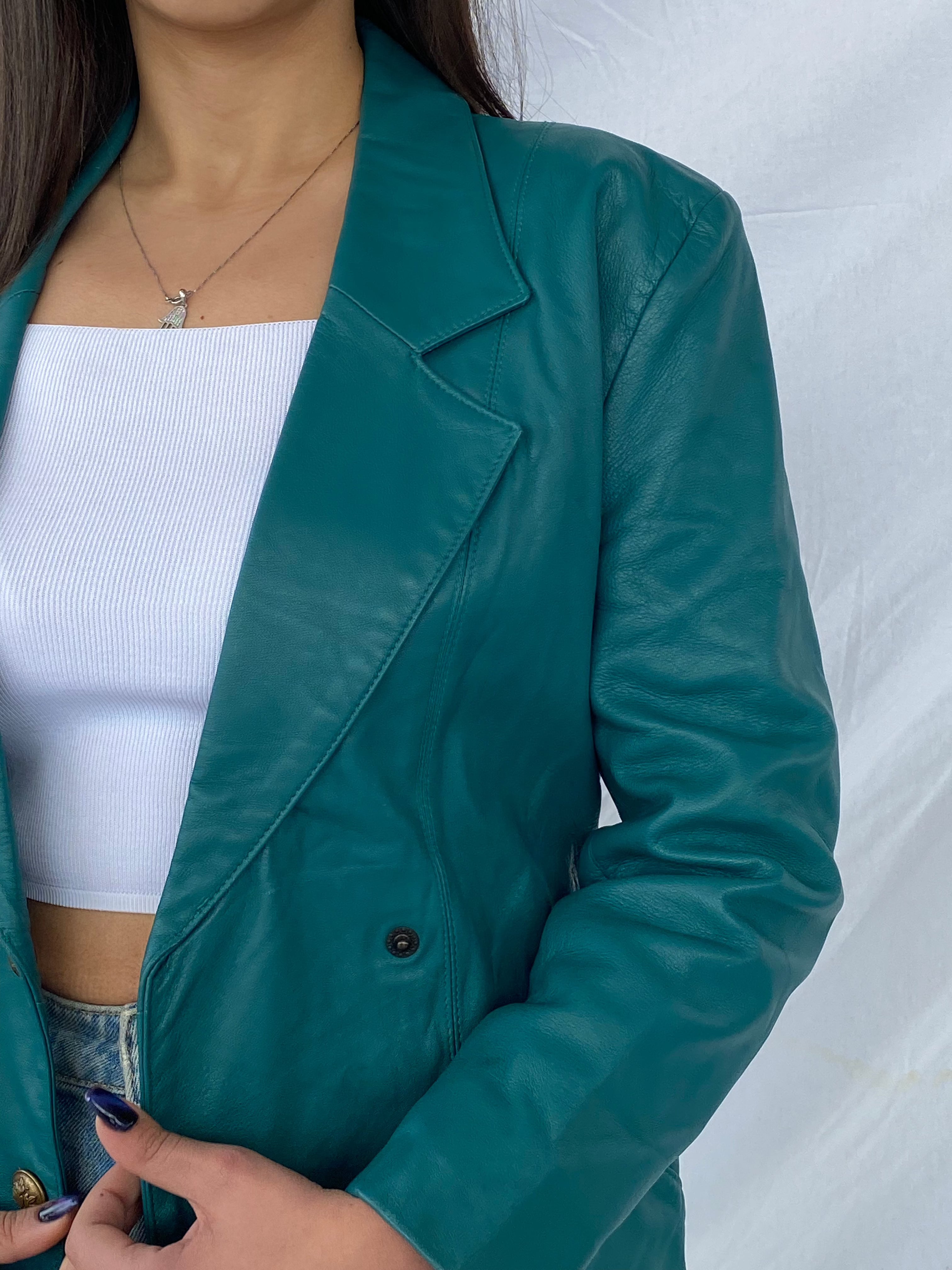 Vintage Gabriel Angeli Creation Paris Genuine Leather Blazer - Balagan Vintage Leather Blazer blazer, Coats&Jackets, Deals, full sleeve blazer, genuine leather, leather blazer, Women's Blazers, Women's Leather Jackets