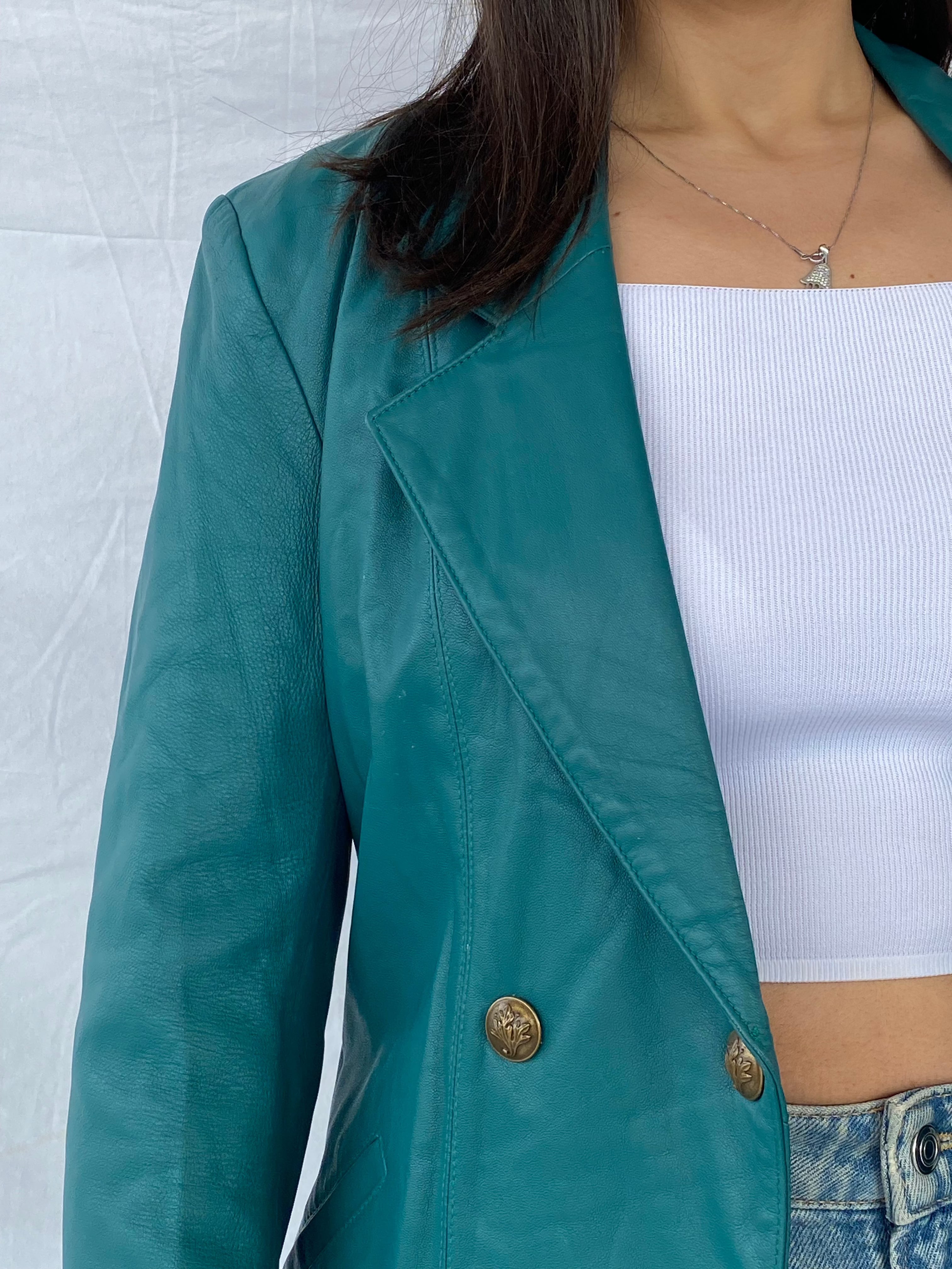 Vintage Gabriel Angeli Creation Paris Genuine Leather Blazer - Balagan Vintage Leather Blazer blazer, Coats&Jackets, Deals, full sleeve blazer, genuine leather, leather blazer, Women's Blazers, Women's Leather Jackets