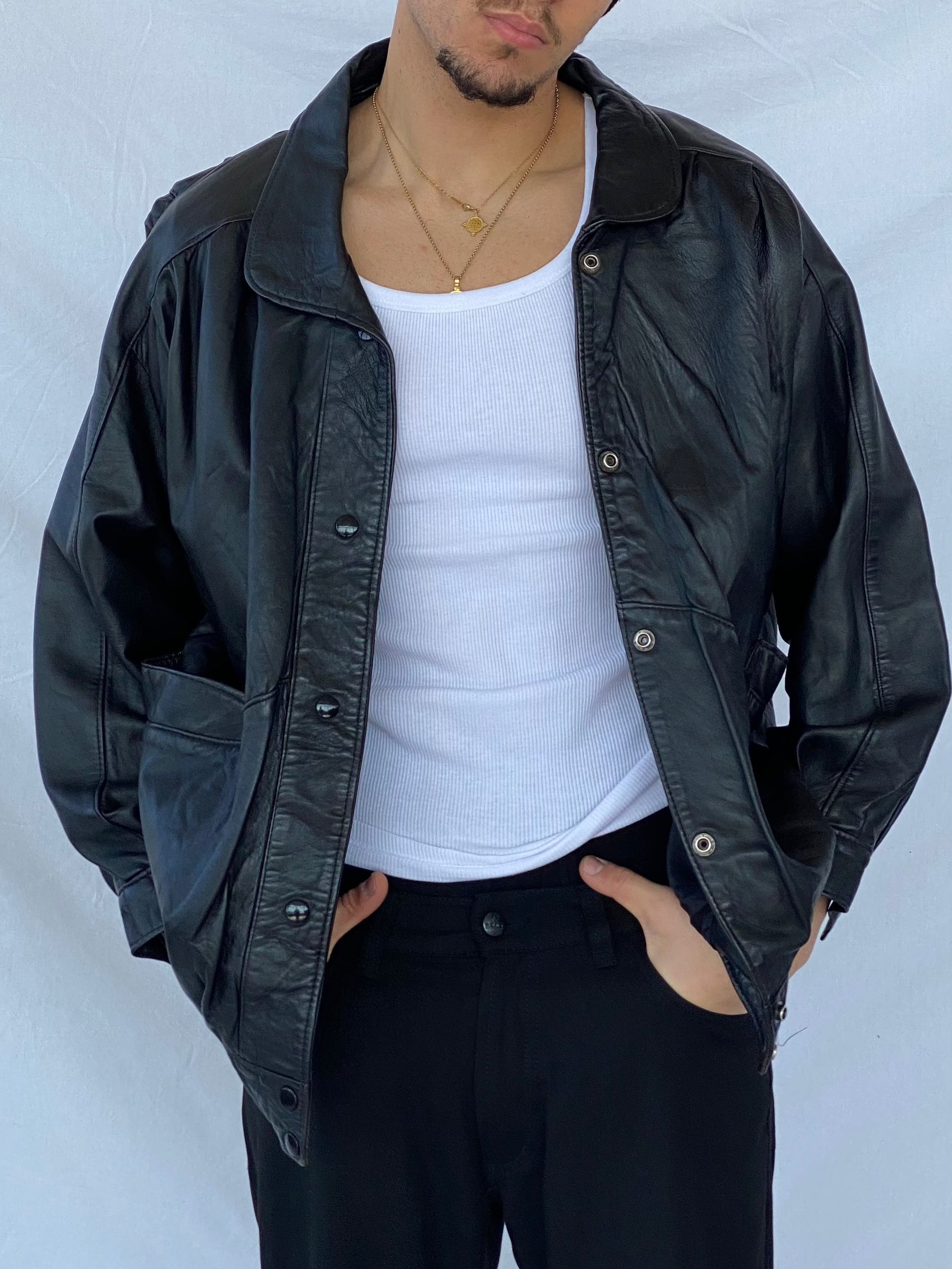 Vintage Genuine Leather Jacket - Balagan Vintage Leather Jacket 90s, black leather, genuine leather, genuine leather jacket, leather, leather jacket, outerwear, vintage