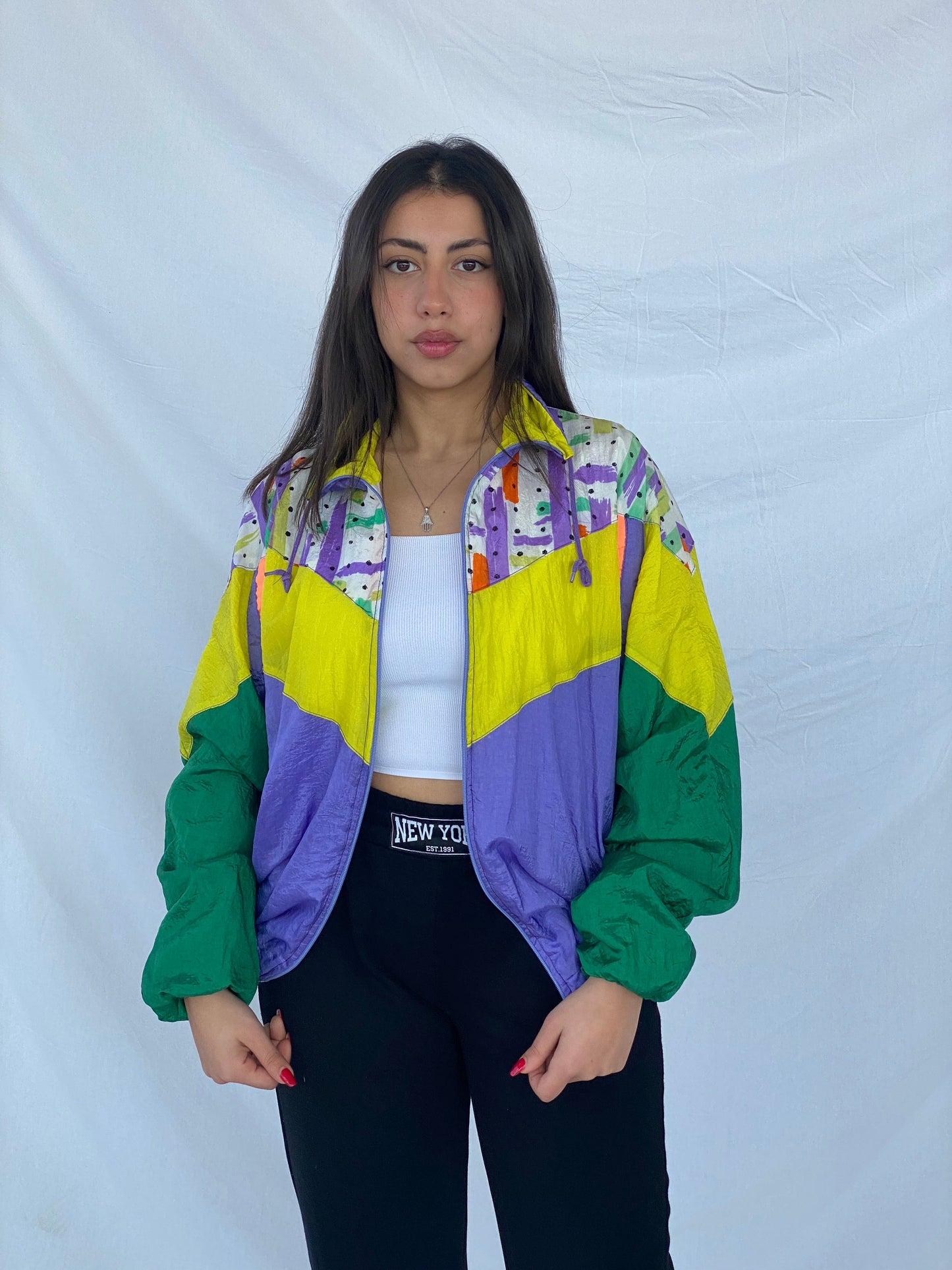 Vintage Green Spot Windbreaker Jacket - Balagan Vintage Windbreaker Jacket 90s, jacket, nylon, outerwear, vintage, windbreaker, windbreaker jacket