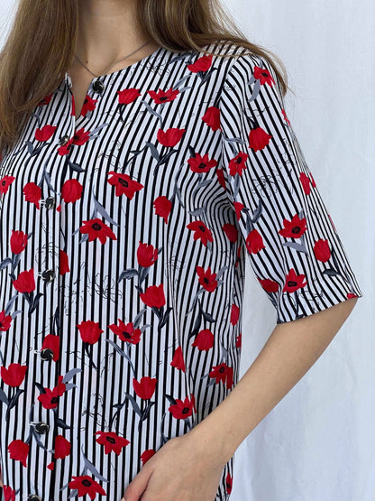 Vintage Handmade Floral Shirt - Balagan Vintage Half Sleeve Shirt Deals, floral, floral shirt, Mira