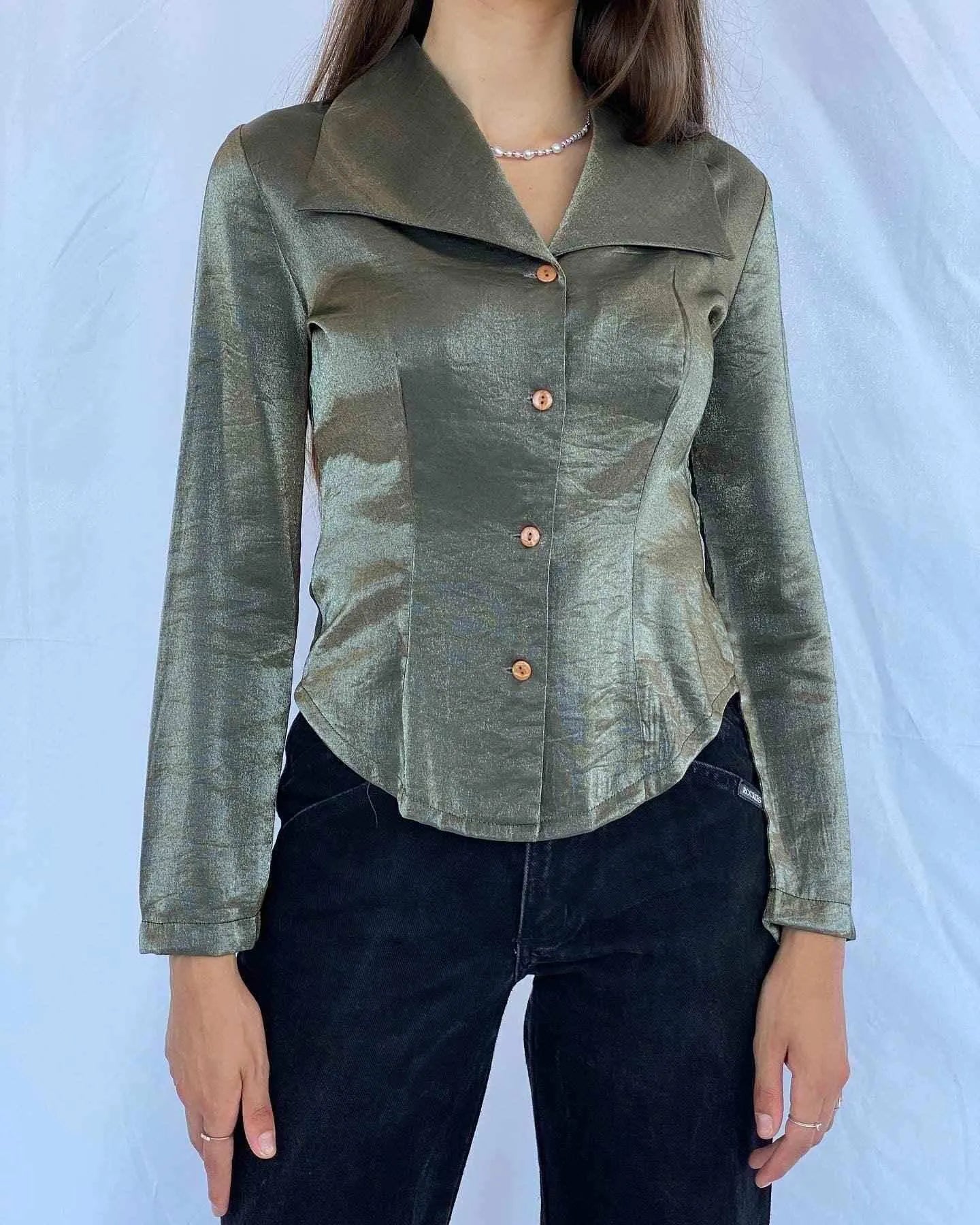 Vintage Hilvana Costoms Metallic Shirt - Balagan Vintage Full Sleeve Shirt full sleeve shirt, metallic shirt, shirt, shirts, women, women shirt
