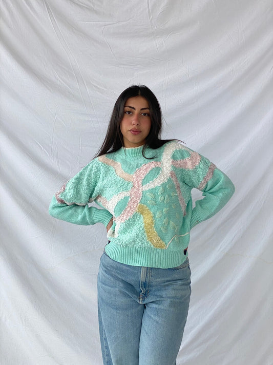 Vintage Jaclyn Smith Pastel Crewneck Sweater - Balagan Vintage Sweater 80s, 90s, knitted sweater, pastel, printed sweater, sweater