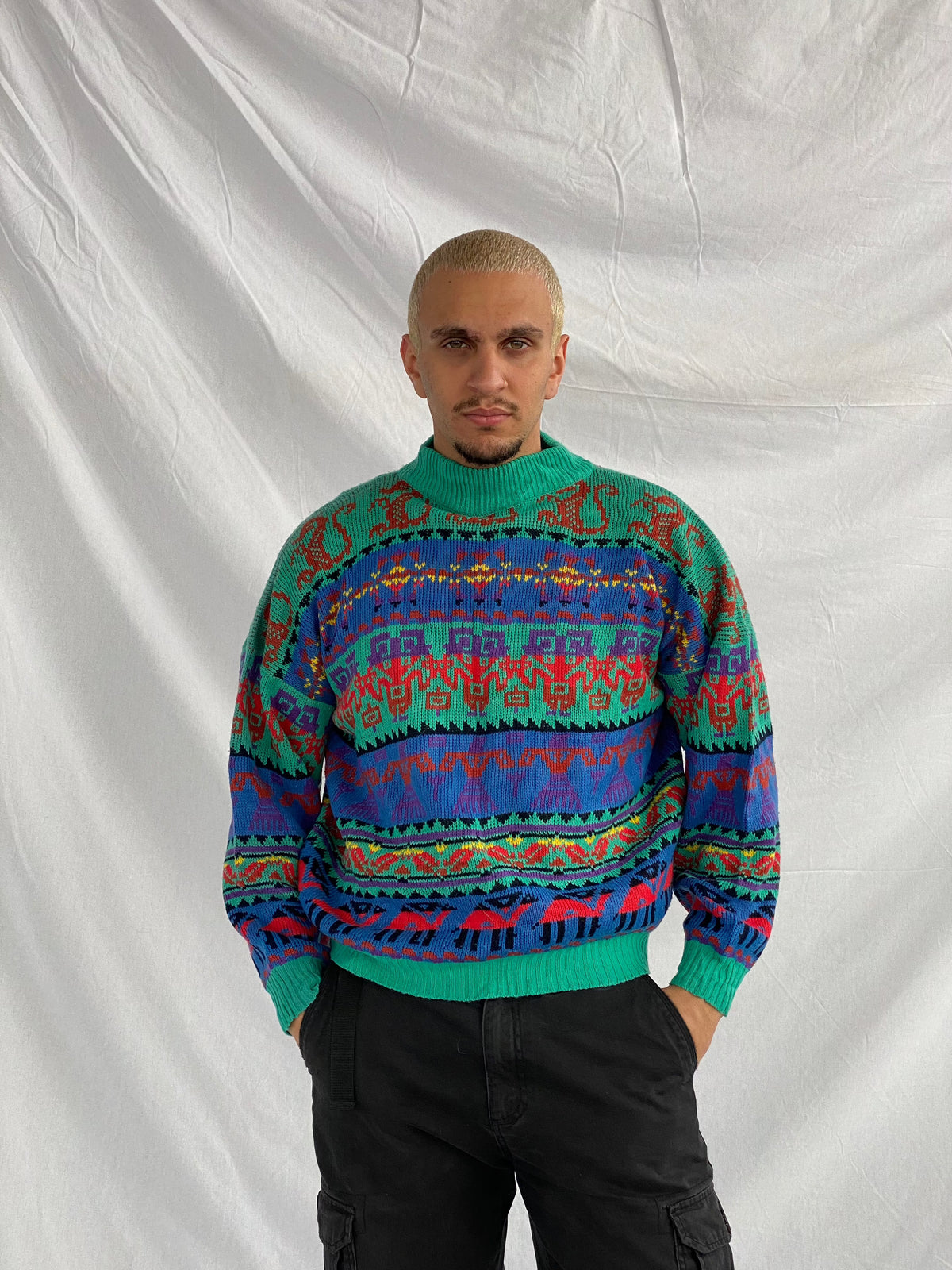 Vintage Knitted Multi-colored Sweater - Men