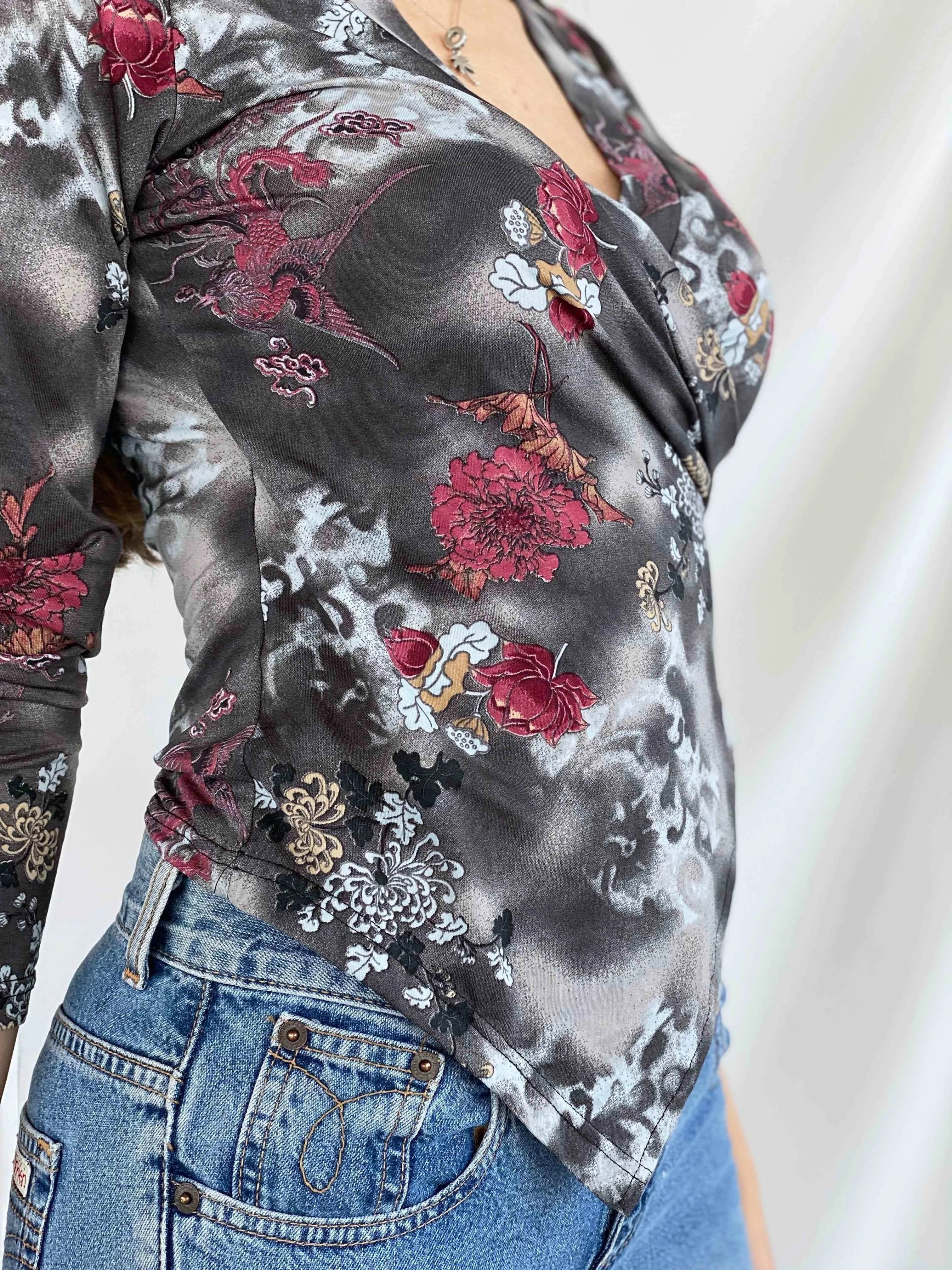 Vintage LA CITY Wrap Top - Balagan Vintage Wrap Top 00s, 90s, Deals, floral print, Top, women, women shirt, women top, wrap, wrap blouse, wrap top, Y2K