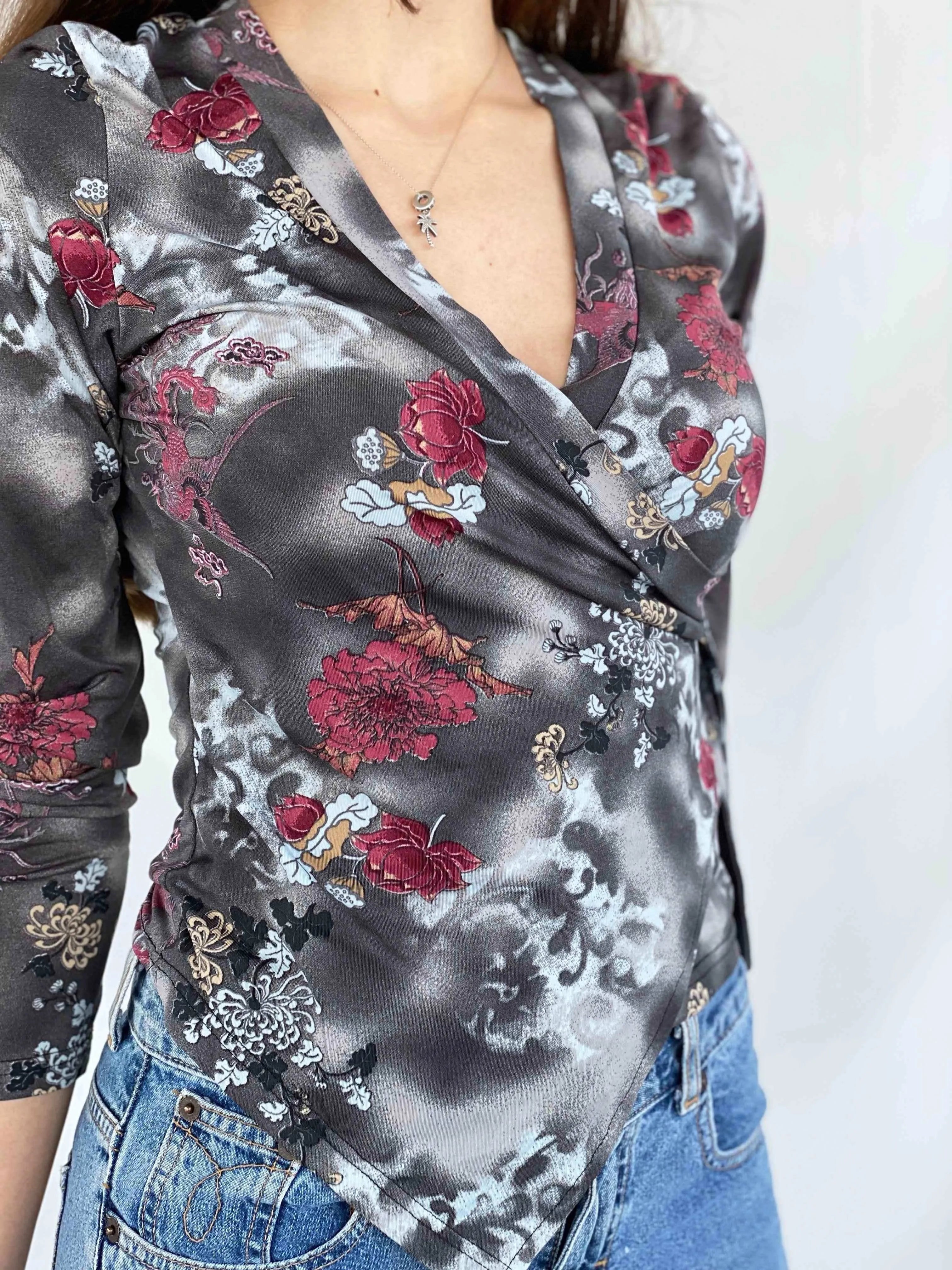 Vintage LA CITY Wrap Top - Balagan Vintage Wrap Top 00s, 90s, Deals, floral print, Top, women, women shirt, women top, wrap, wrap blouse, wrap top, Y2K