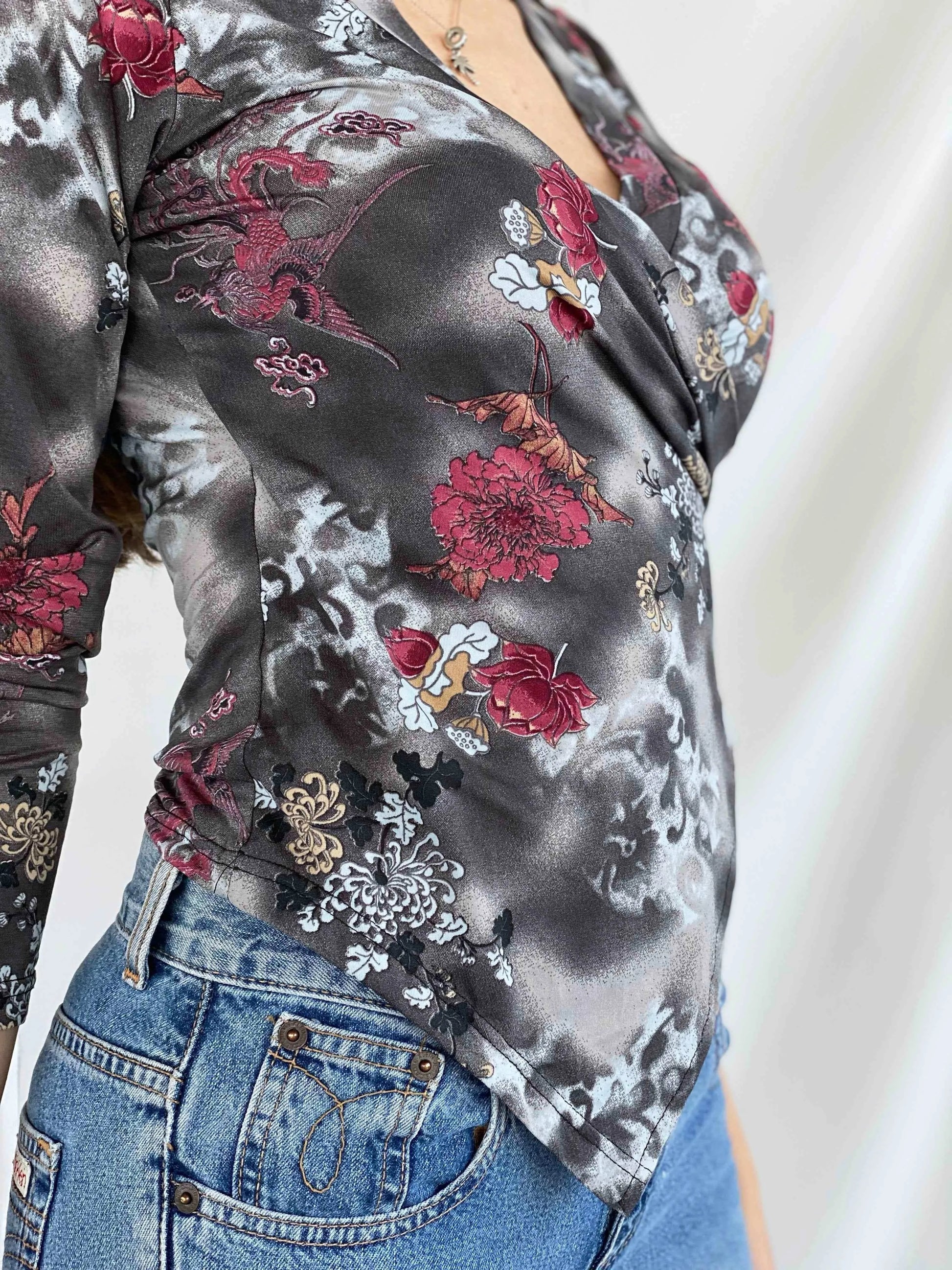 Vintage LA CITY Wrap Top - Balagan Vintage Wrap Top 00s, 90s, Deals, floral print, Top, women, women shirt, women top, wrap, wrap blouse, wrap top, Y2K