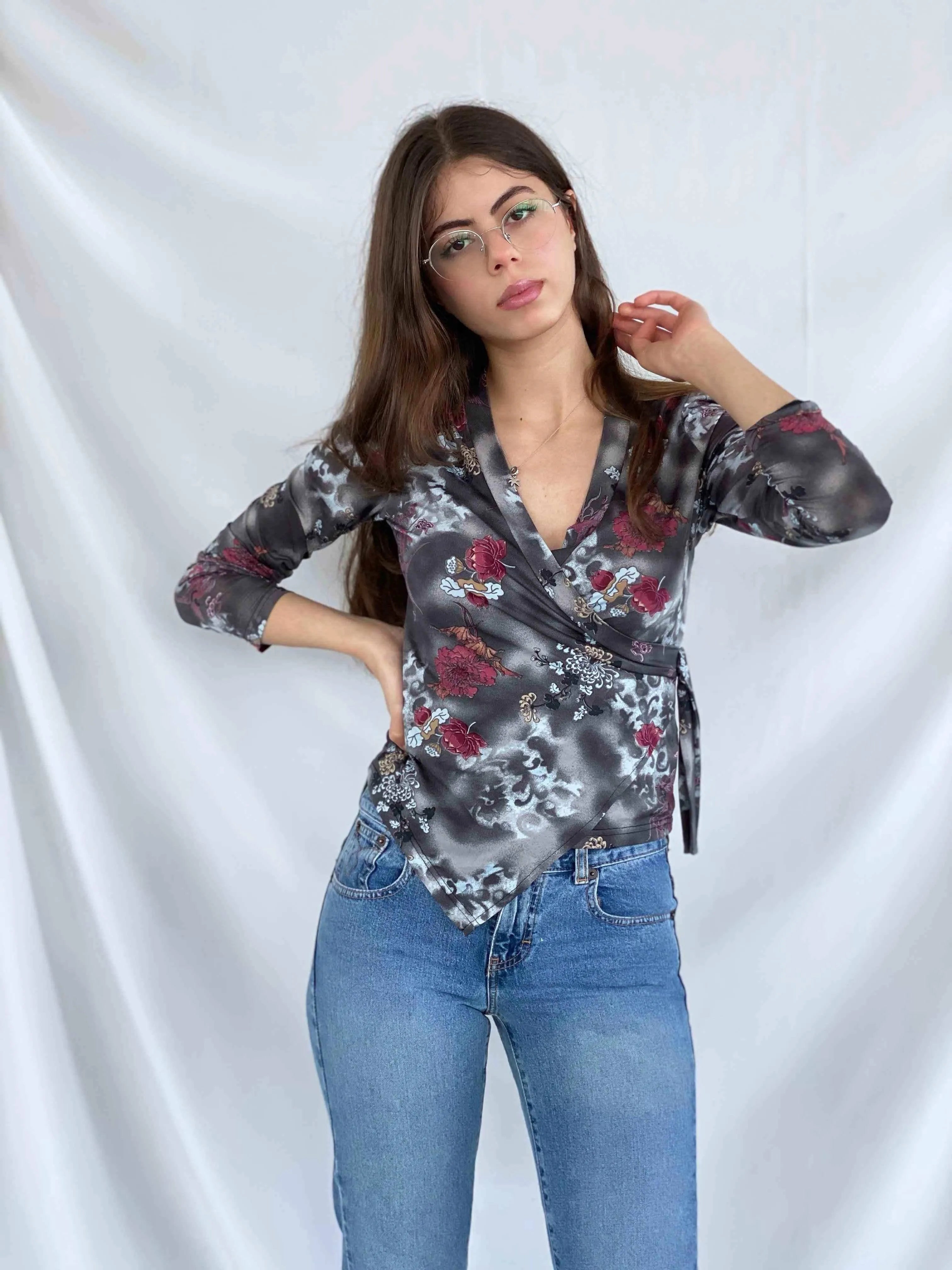Vintage LA CITY Wrap Top - Balagan Vintage Wrap Top 00s, 90s, Deals, floral print, Top, women, women shirt, women top, wrap, wrap blouse, wrap top, Y2K