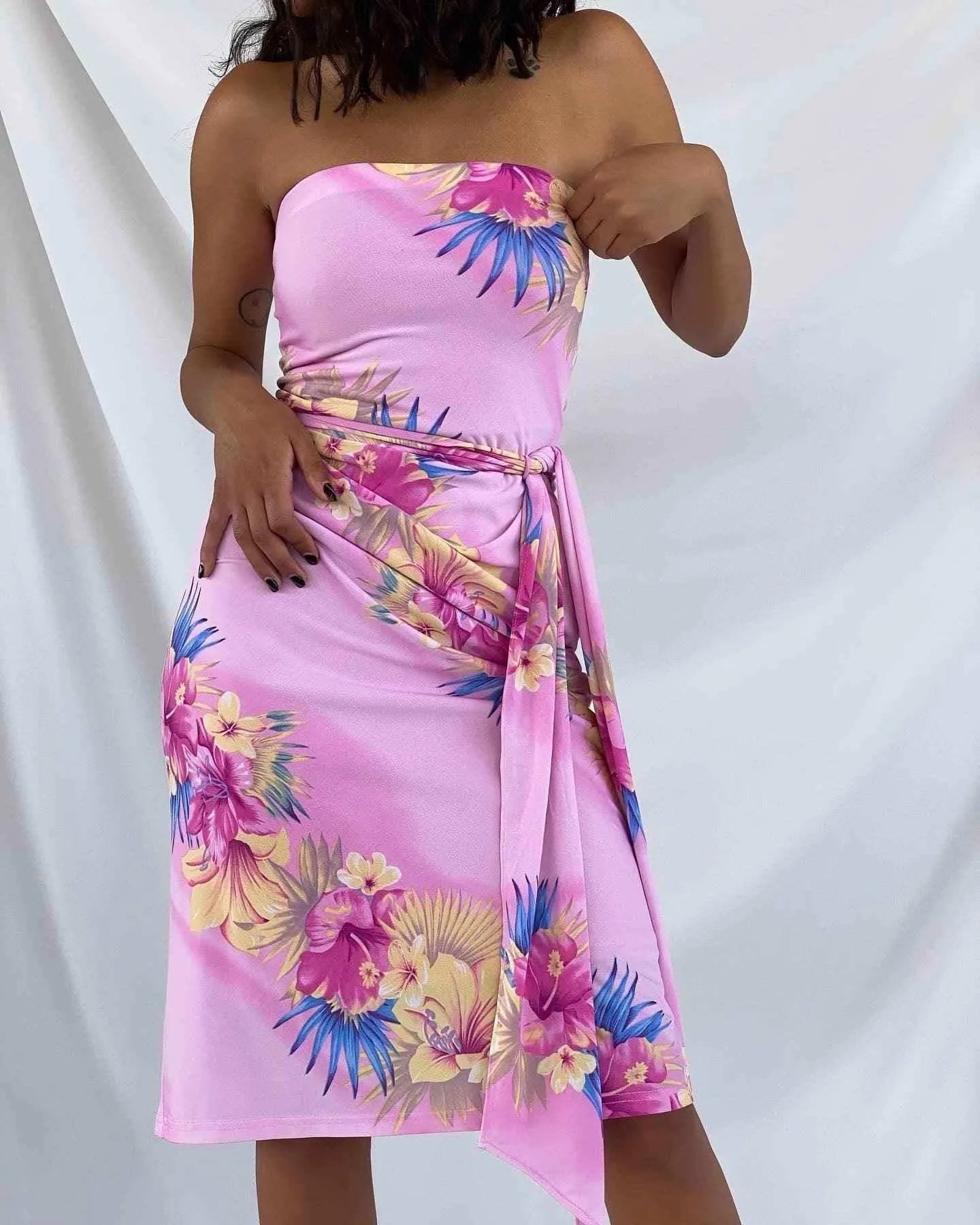 Vintage Martini Floral Strapless Dress - Balagan Vintage Midi Dress 00s, 90s, dress, strapless dress, streetwear, summer, summer prints, Wedding Guest