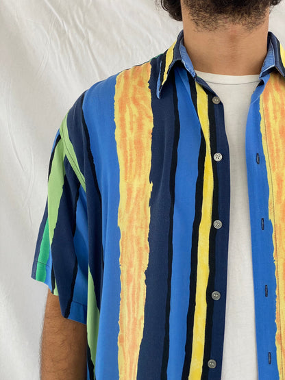 Vintage MAYNE Striped Shirt - Balagan Vintage Half Sleeve Shirt 00s, 90s, cotton shirt, crazy print, Deals, festival wear, half sleeve shirt, men, mens shirt, prints, sheer shirt, shirt, shirts, streetwear, striped shirt, stripes, summer, summer prints, techno, techno wear, unisex, unisex shirts, vintage, women, women shirt, women top, Y2K