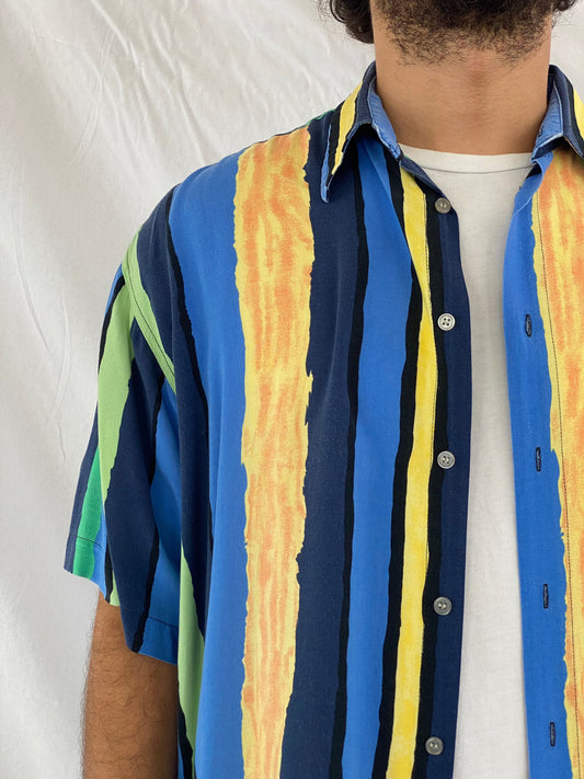 Vintage MAYNE Striped Shirt - Balagan Vintage Half Sleeve Shirt 00s, 90s, cotton shirt, crazy print, Deals, festival wear, half sleeve shirt, men, mens shirt, prints, sheer shirt, shirt, shirts, streetwear, striped shirt, stripes, summer, summer prints, techno, techno wear, unisex, unisex shirts, vintage, women, women shirt, women top, Y2K