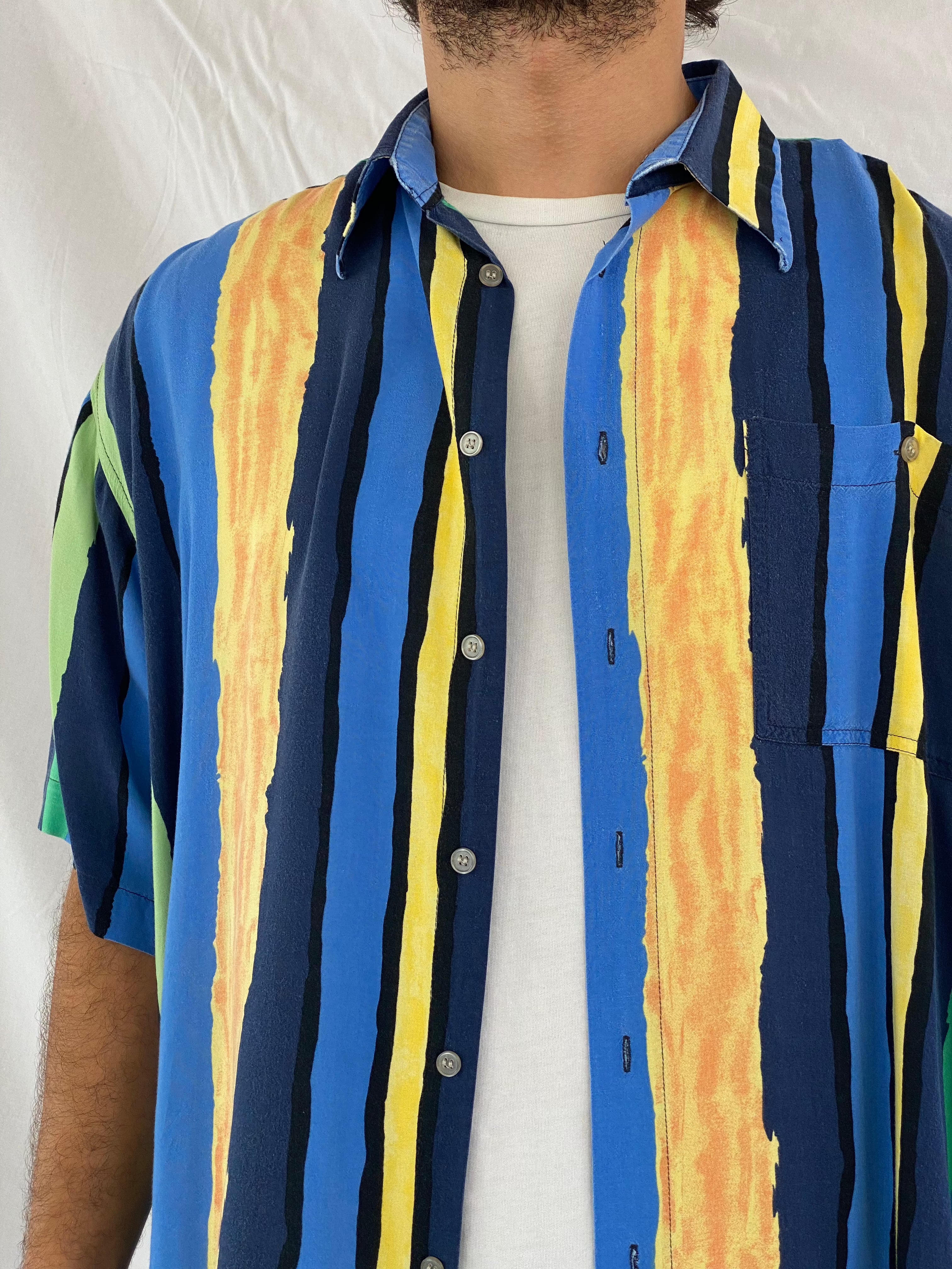 Vintage MAYNE Striped Shirt - Balagan Vintage Half Sleeve Shirt 00s, 90s, cotton shirt, crazy print, Deals, festival wear, half sleeve shirt, men, mens shirt, prints, sheer shirt, shirt, shirts, streetwear, striped shirt, stripes, summer, summer prints, techno, techno wear, unisex, unisex shirts, vintage, women, women shirt, women top, Y2K