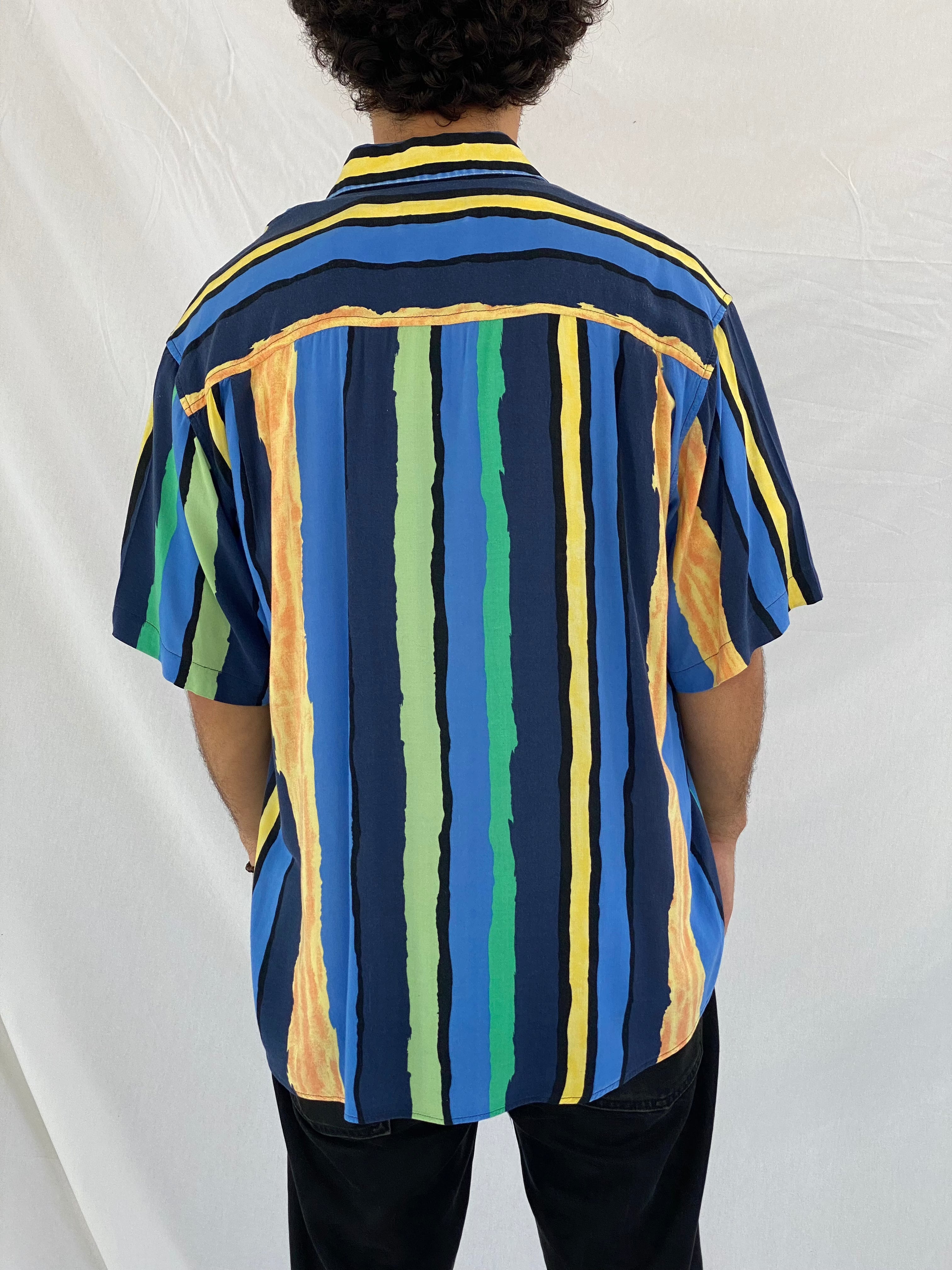 Vintage MAYNE Striped Shirt - Balagan Vintage Half Sleeve Shirt 00s, 90s, cotton shirt, crazy print, Deals, festival wear, half sleeve shirt, men, mens shirt, prints, sheer shirt, shirt, shirts, streetwear, striped shirt, stripes, summer, summer prints, techno, techno wear, unisex, unisex shirts, vintage, women, women shirt, women top, Y2K