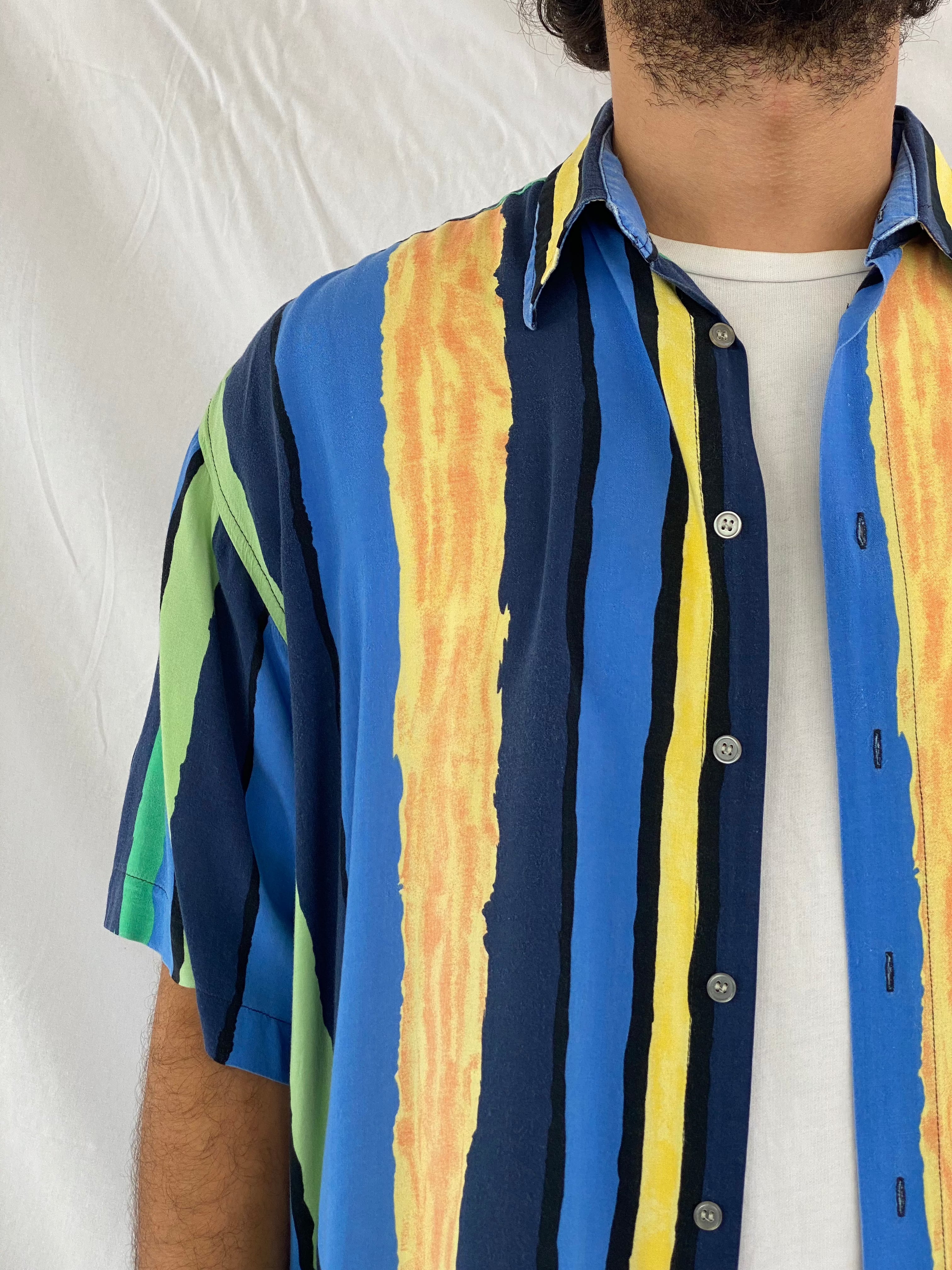 Vintage MAYNE Striped Shirt - Balagan Vintage Half Sleeve Shirt 00s, 90s, cotton shirt, crazy print, Deals, festival wear, half sleeve shirt, men, mens shirt, prints, sheer shirt, shirt, shirts, streetwear, striped shirt, stripes, summer, summer prints, techno, techno wear, unisex, unisex shirts, vintage, women, women shirt, women top, Y2K