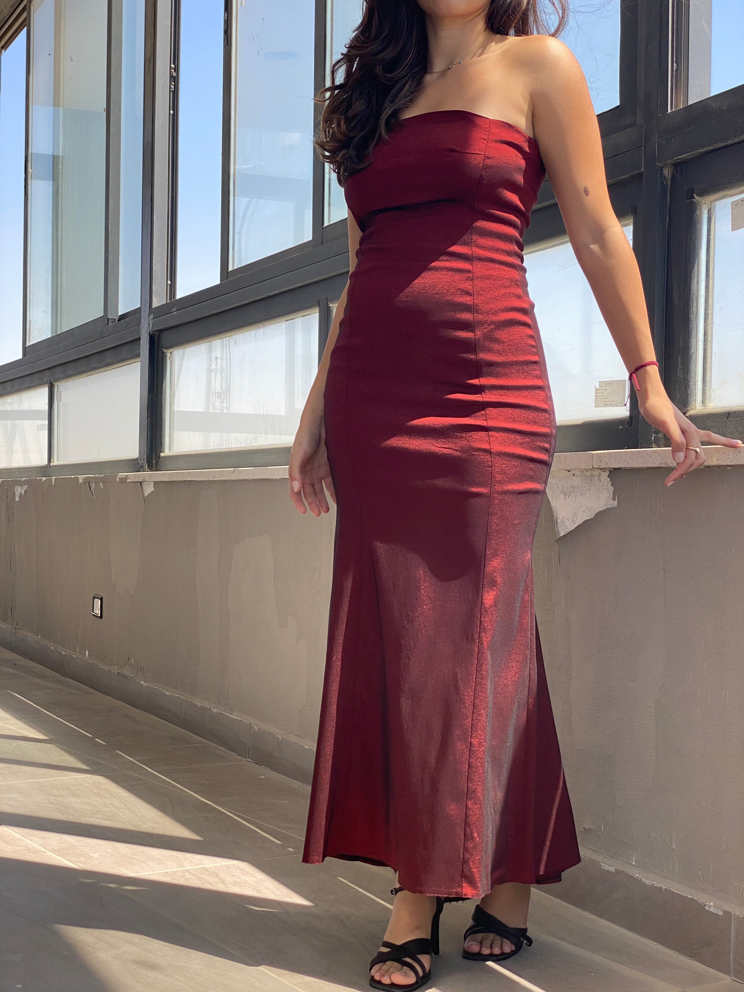 Vintage Metallic Red Gown - Balagan Vintage Evening Dress 00s, 90s, dress, formal, formal dress, formal gown, formal wear, long dress, night gown, outerwear, strapless dress, summer, vintage, vintage dress, women, women dress