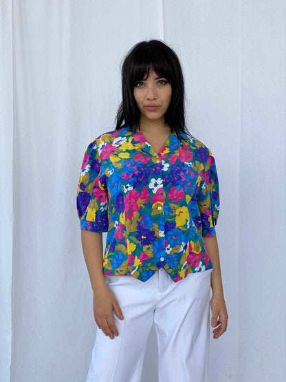 Vintage Moulin Shirt - Balagan Vintage Half Sleeve Shirt 90s, Deals, floral shirt, half sleeve shirt
