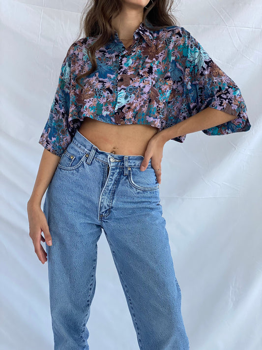 Vintage NATAN U.S.A Cropped Shirt - Balagan Vintage Cropped Shirt crazy print, cropped shirt, Deals, festival wear, printed shirt, reworked shirt, shirt, shirts, streetwear, summer, summer prints, techno, techno wear, Top, vintage, vintage cropped shirt, vintage prints, women, women shirt