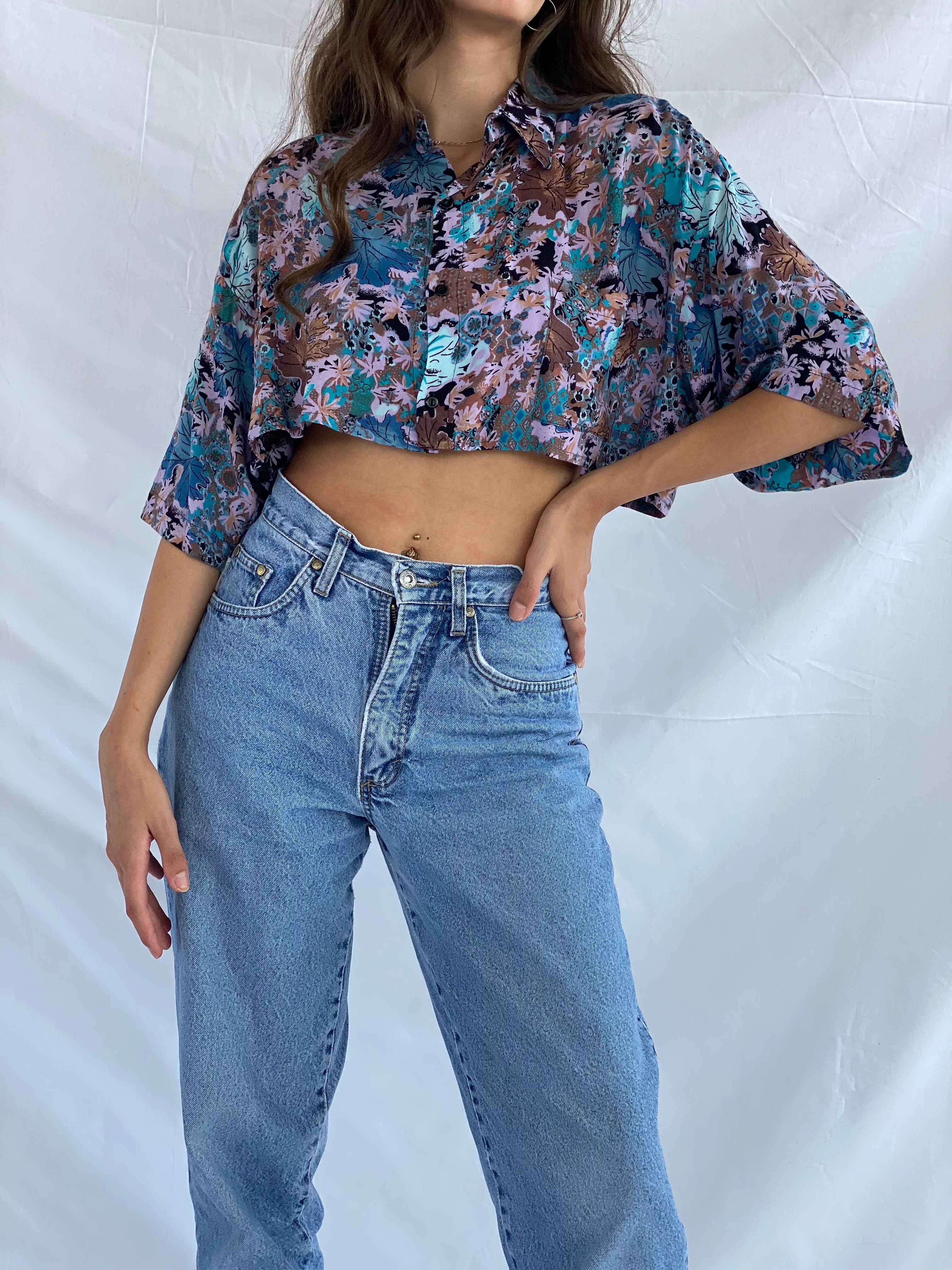 Vintage NATAN U.S.A Cropped Shirt - Balagan Vintage Cropped Shirt crazy print, cropped shirt, Deals, festival wear, printed shirt, reworked shirt, shirt, shirts, streetwear, summer, summer prints, techno, techno wear, Top, vintage, vintage cropped shirt, vintage prints, women, women shirt