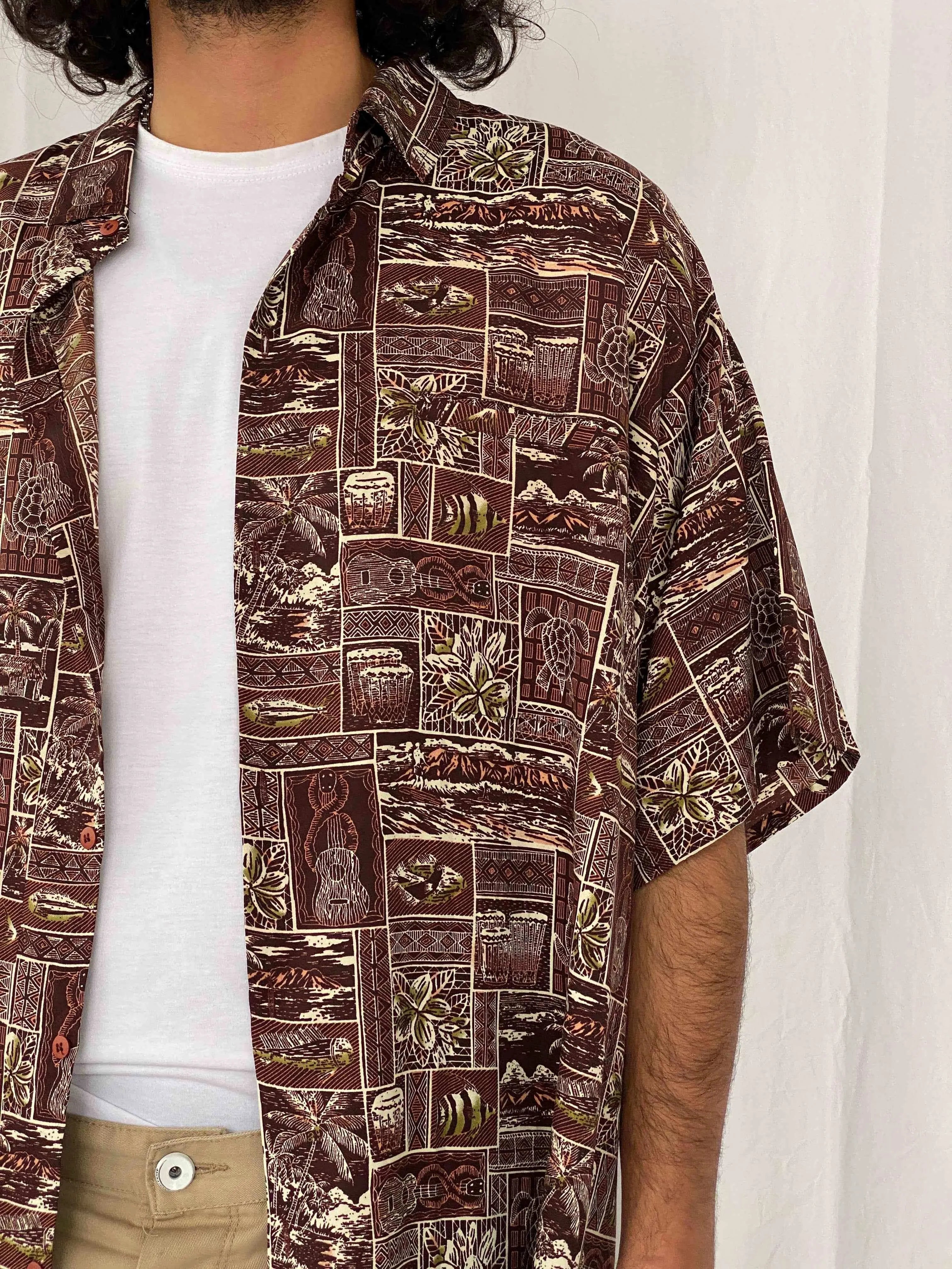 Vintage Oversized Silk Shirt - Balagan Vintage Half Sleeve Shirt 90s, half sleeve shirt, printed shirt, prints, shirts