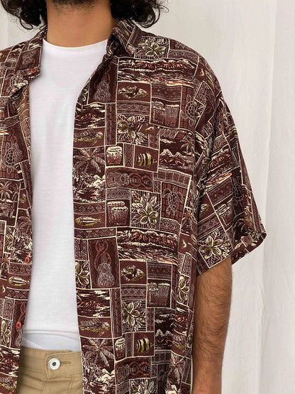 Vintage Oversized Silk Shirt - Balagan Vintage Half Sleeve Shirt 90s, half sleeve shirt, printed shirt, prints, shirts