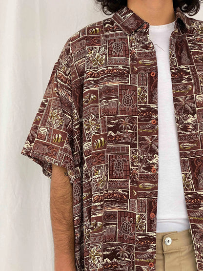 Vintage Oversized Silk Shirt - Balagan Vintage Half Sleeve Shirt 90s, half sleeve shirt, printed shirt, prints, shirts