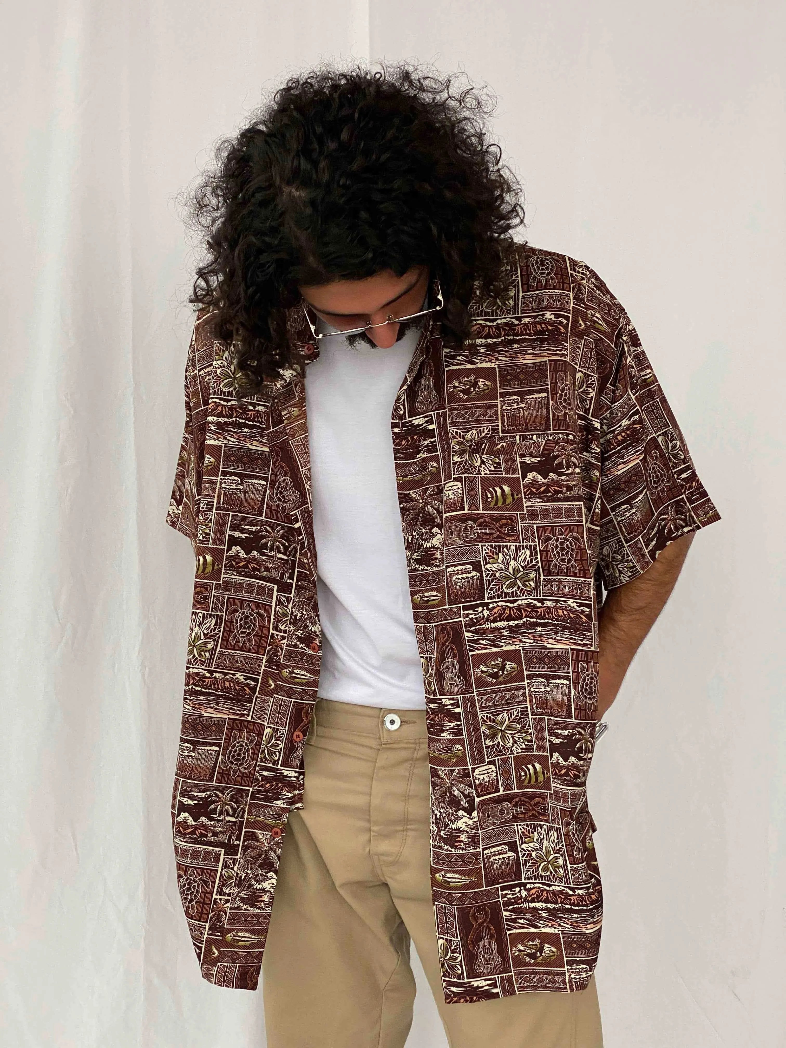 Vintage Oversized Silk Shirt - Balagan Vintage Half Sleeve Shirt 90s, half sleeve shirt, printed shirt, prints, shirts