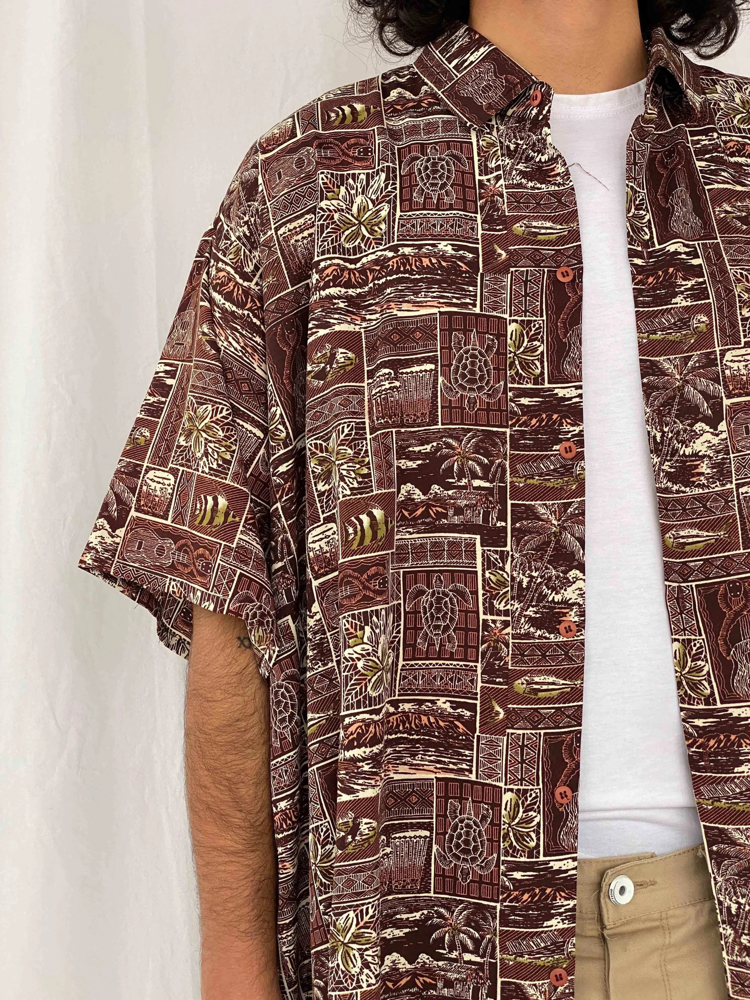 Vintage Oversized Silk Shirt - Balagan Vintage Half Sleeve Shirt 90s, half sleeve shirt, printed shirt, prints, shirts