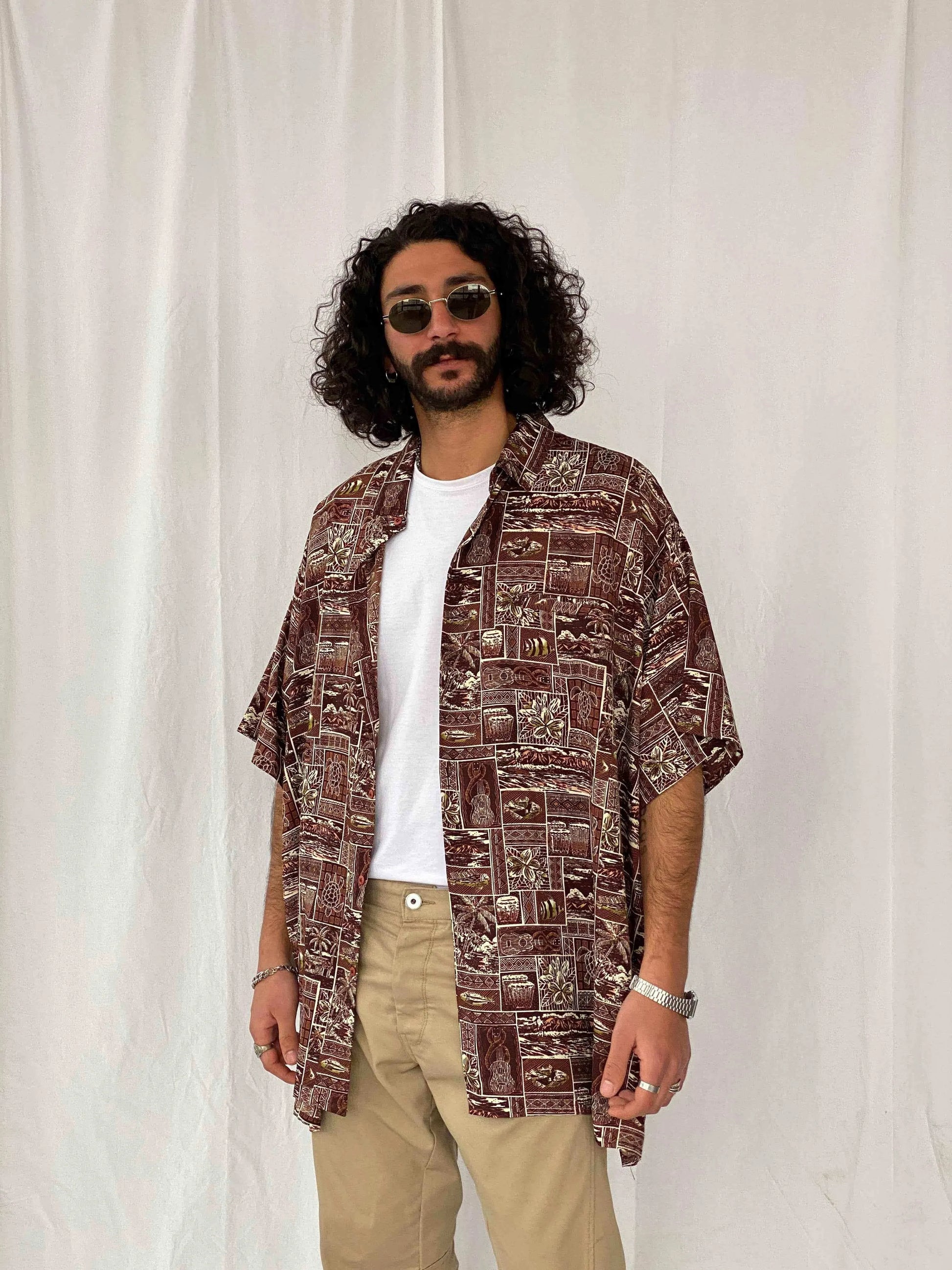 Vintage Oversized Silk Shirt - Balagan Vintage Half Sleeve Shirt 90s, half sleeve shirt, printed shirt, prints, shirts