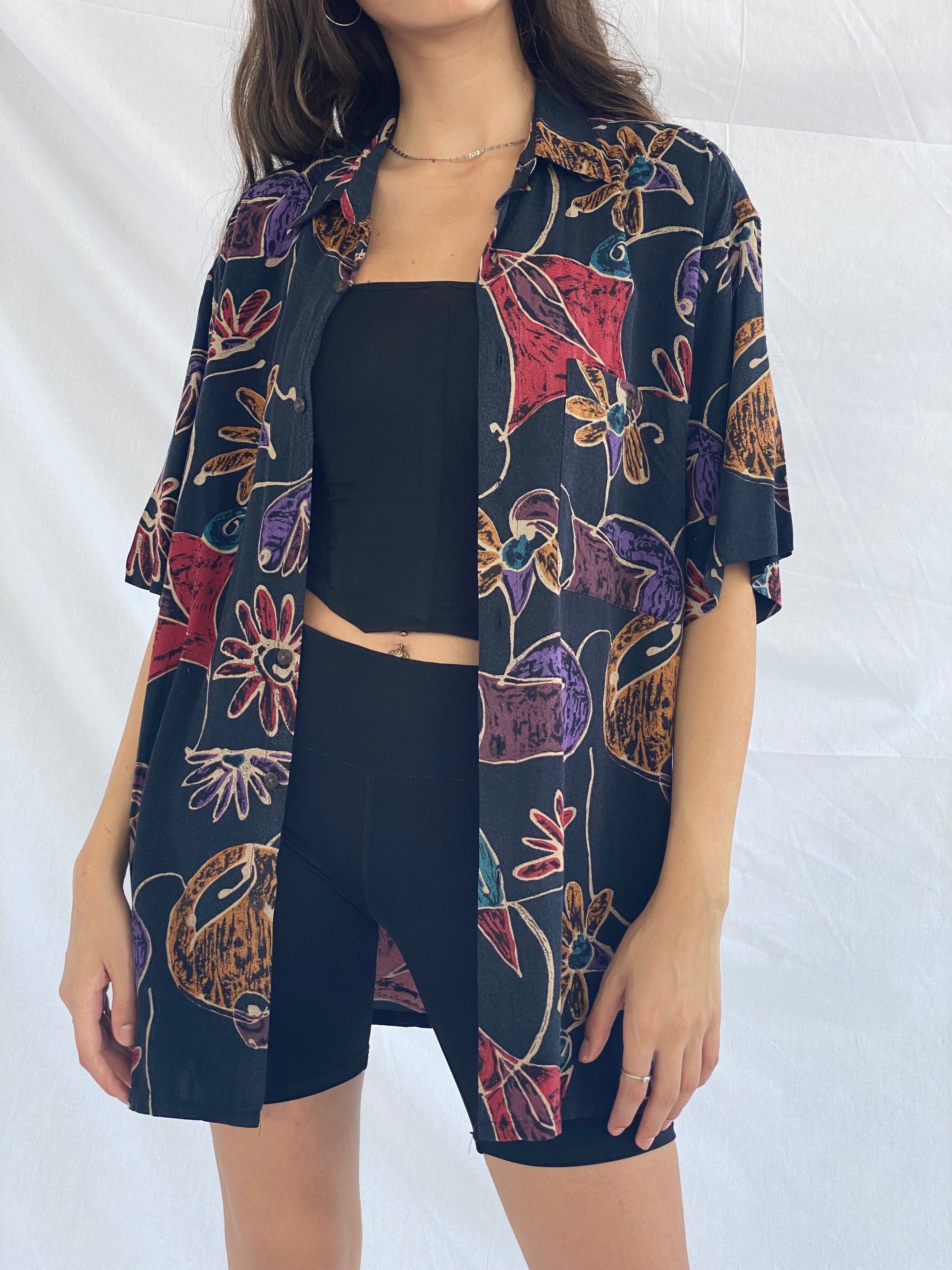 Vintage Pierre Cardin Floral Print Shirt - Balagan Vintage Half Sleeve Shirt crazy print, festival wear, flower pattern, men, mens shirt, oversized, oversized shirt, Pierre Cardin, Pierre Cardin shirt, prints, shirt, shirts, streetwear, summer, summer prints, techno, techno wear, unisex, unisex shirts, vintage, vintage prints, women, women shirt