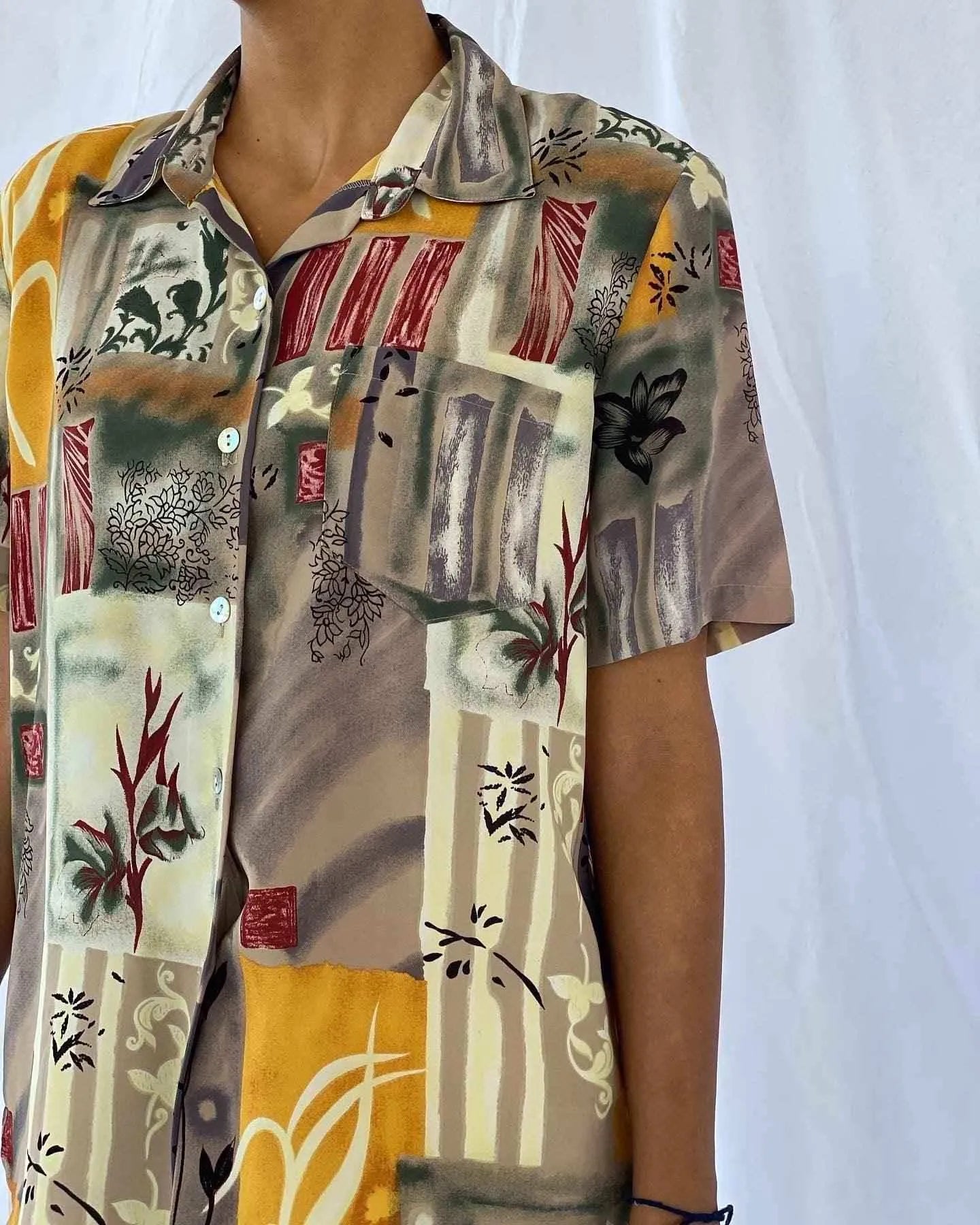 Vintage Printed Half Sleeve Shirt - Balagan Vintage Half Sleeve Shirt 00s, cotton, crazy print, Deals, geometric print, graphic, graphic top, half sleeve shirt, Hawaiian shirt, oversized, oversized shirt, prints, shirt, summer prints, techno, techno wear, Top, unisex shirts, vintage, vintage prints, women, women shirt, Y2K