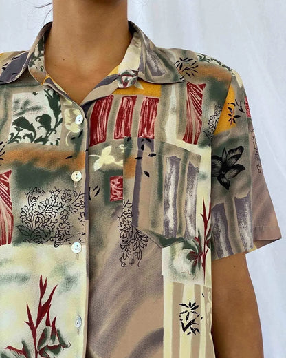 Vintage Printed Half Sleeve Shirt - Balagan Vintage Half Sleeve Shirt 00s, cotton, crazy print, Deals, geometric print, graphic, graphic top, half sleeve shirt, Hawaiian shirt, oversized, oversized shirt, prints, shirt, summer prints, techno, techno wear, Top, unisex shirts, vintage, vintage prints, women, women shirt, Y2K