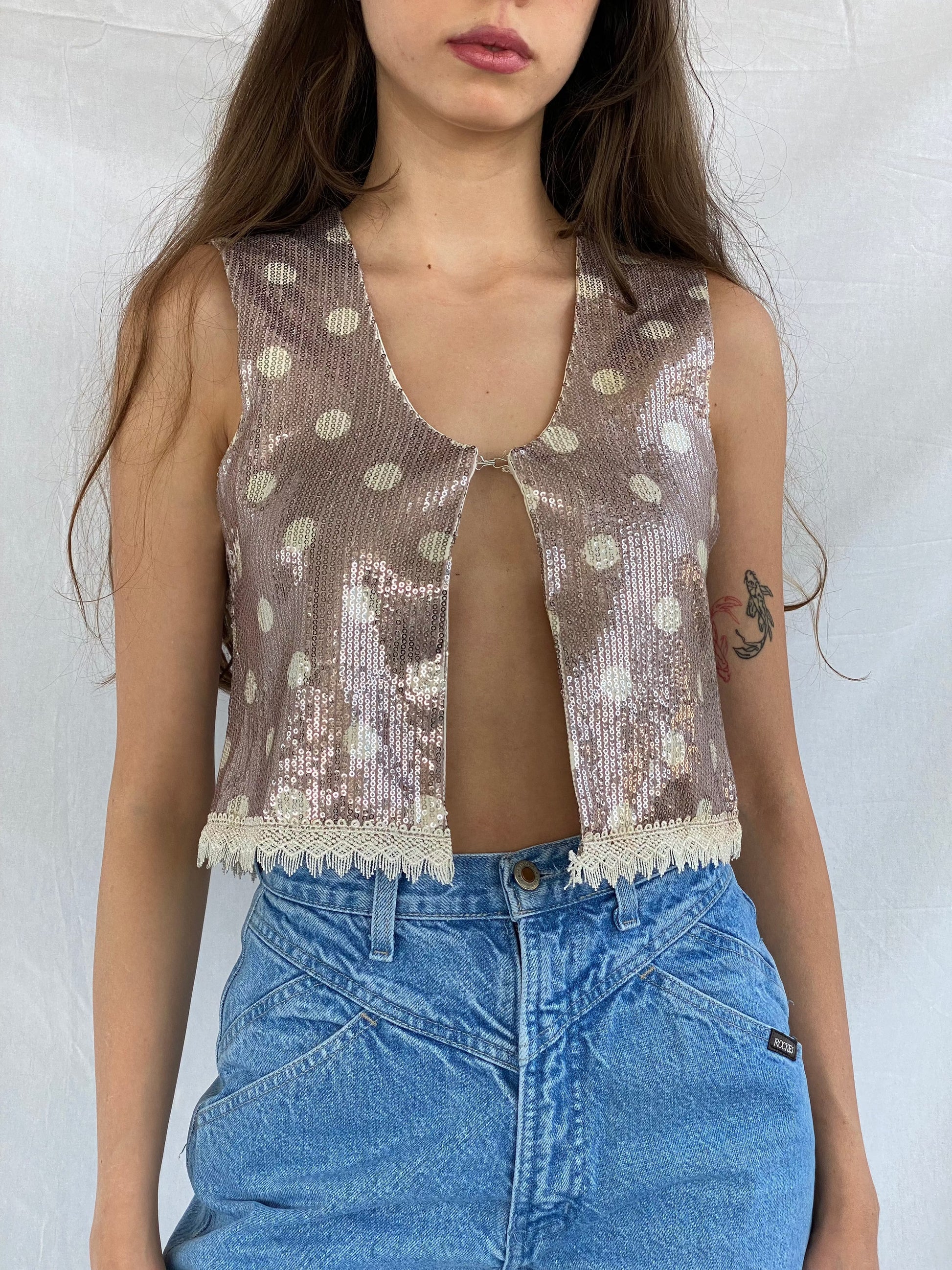 Vintage Sequin Cropped Vest - Balagan Vintage Vest 00s, 90s, Deals, outerwear, vintage, women