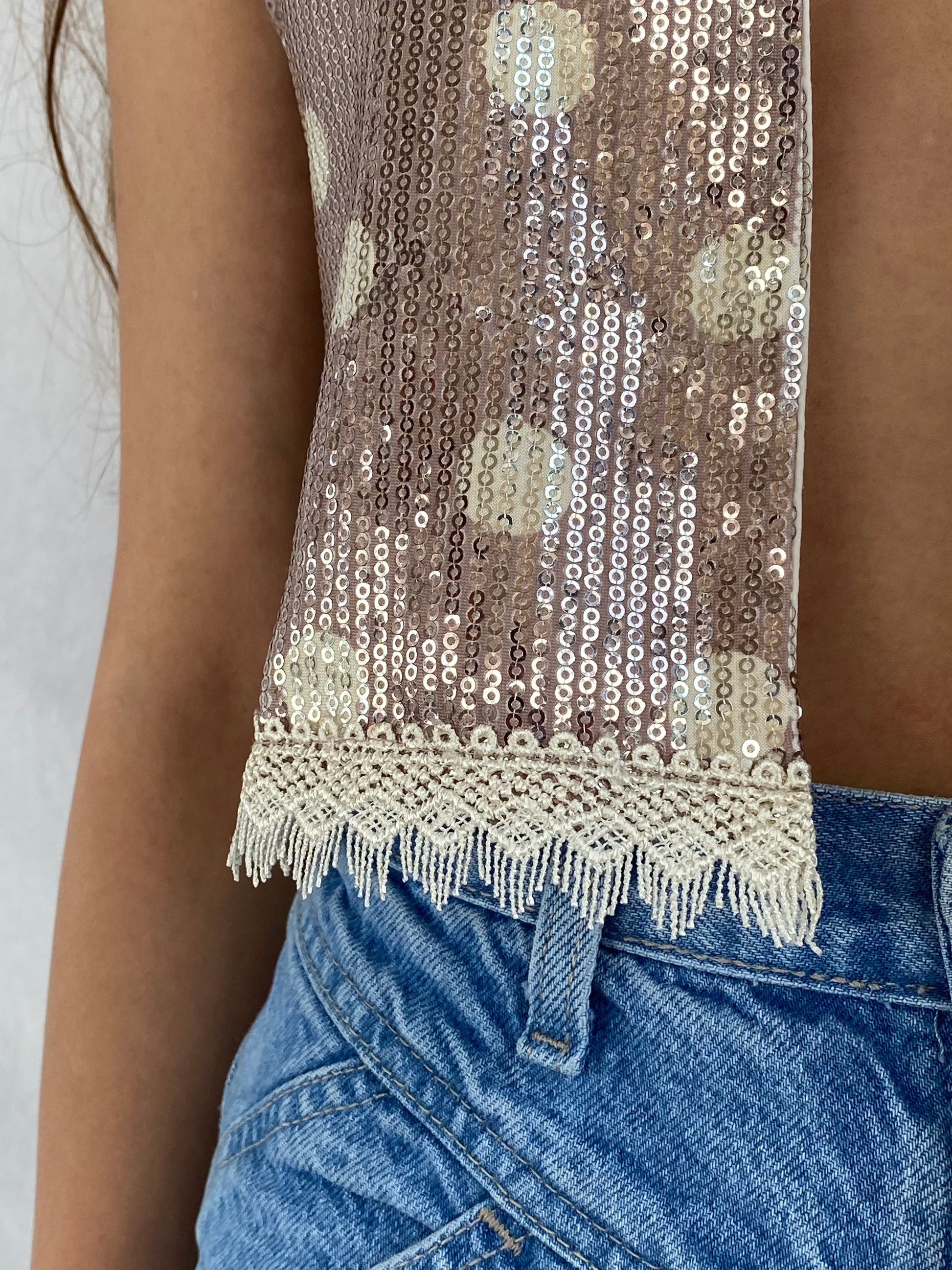 Vintage Sequin Cropped Vest - Balagan Vintage Vest 00s, 90s, Deals, outerwear, vintage, women