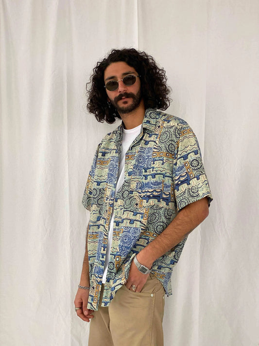 Vintage Snow Silk Shirt - Balagan Vintage Half Sleeve Shirt half sleeve shirt, printed silk shirt, silk, silk shirt