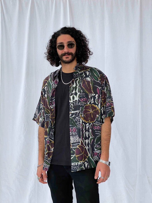 Vintage Summa Silk Shirt - Balagan Vintage Half Sleeve Shirt crazy print, printed silk shirt, silk, silk shirt