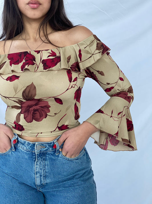 Y2K West.One Off Shoulder Top - Balagan Vintage Full Sleeve Top 00s, 90s, full sleeve top, outerwear, vintage